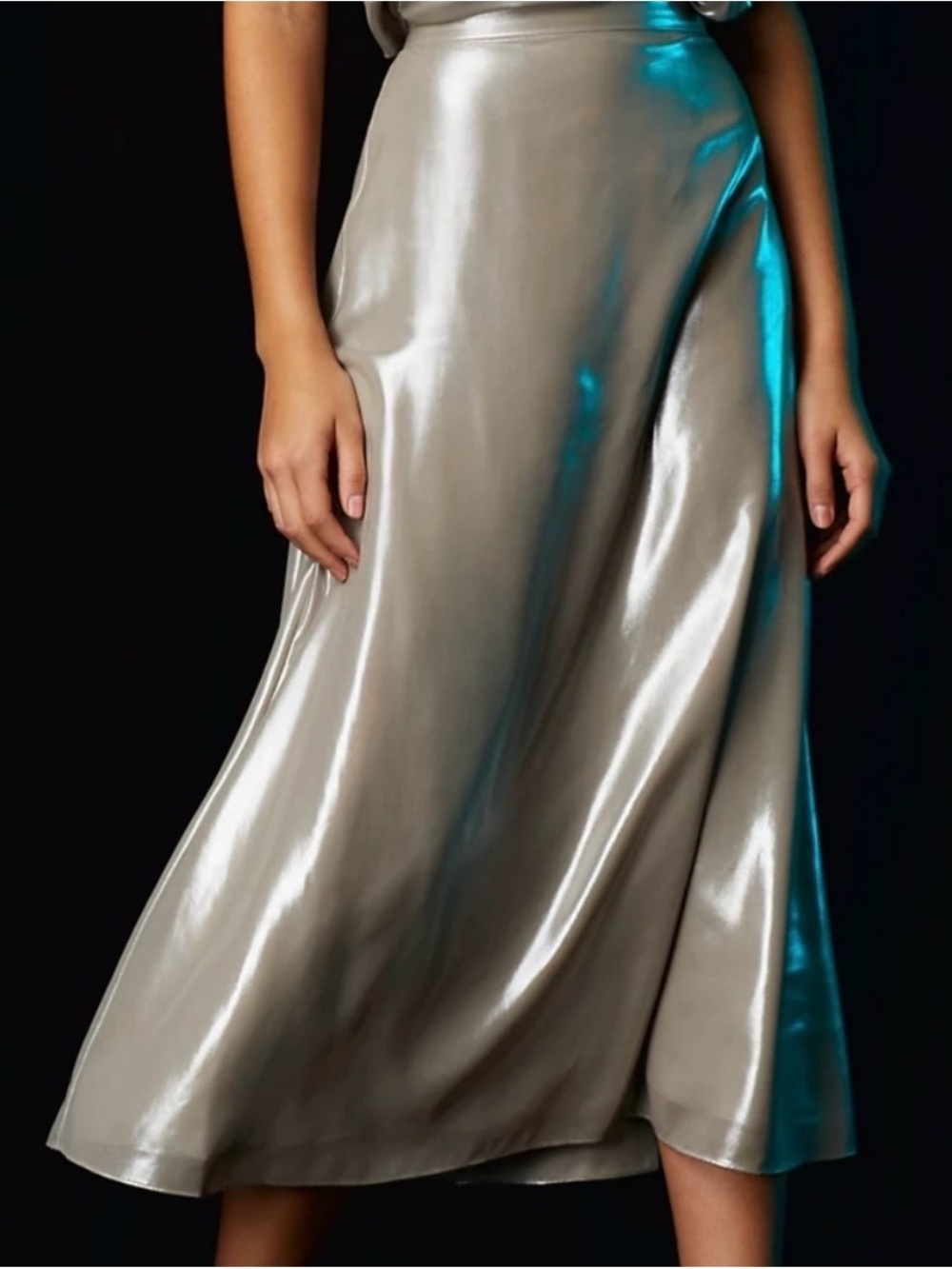 Wilfred Skirt Midi Foil Metallic Aritzia Satin Skirt Preppy Business Luxury 10